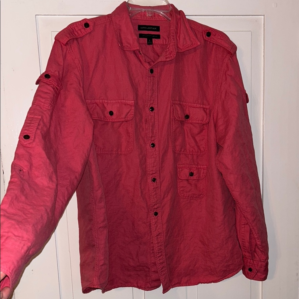 Banana Republic Men’s Pink Safari Casual Button Down Shirt Large Preppy